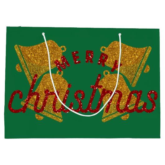 Glitzer Weihnachtsglocken Große Geschenktüte (Rückseite)