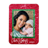 Glitzer Weihnachtskarte - Personalisiertes Foto Magnet (Vertikal)