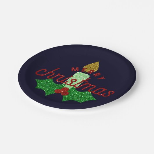 Glitzer Weihnachtskerze Pappteller (Schrägansicht)