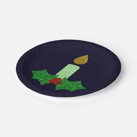 Glitzer Weihnachtskerze Pappteller (Schrägansicht)
