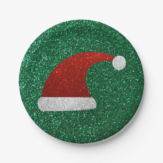 Glitzer Weihnachtsmannmütze Pappteller (Vorderseite)