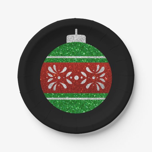 Glitzer Weihnachtsschmuck Pappteller (Vorderseite)