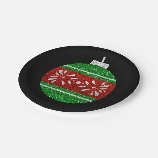 Glitzer Weihnachtsschmuck Pappteller (Schrägansicht)