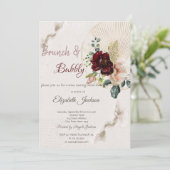 Glitzer Weinglas Burgund Blume Brautparty Einladung (Stehend Vorderseite)