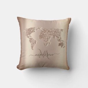 Glitzer Weltkarte Reise Monogramm Kissen