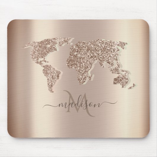 Glitzer Weltkarte Reise Monogramm Mousepad (Vorne)
