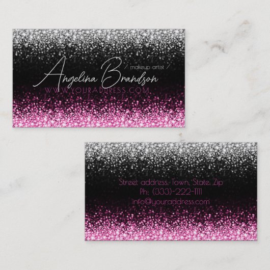Glitzer White & Pink Star Rain Makeup Artist Card Visitenkarte (Vorne/Hinten)