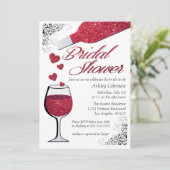 Glitzer Wine Bridal Dusche Einladung (Stehend Vorderseite)