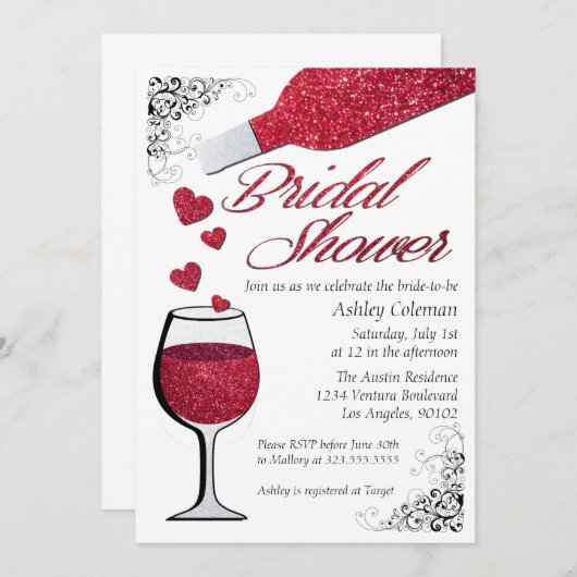 Glitzer Wine Bridal Dusche Einladung (Vorne/Hinten)