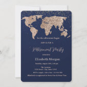 Glitzer World Map Confetti Navy Blue Retirement Einladung (Vorderseite)