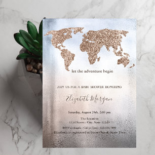 Glitzer World Map Metallic Baby Shower Einladung