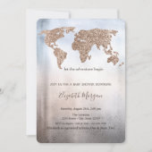 Glitzer World Map Metallic Baby Shower Einladung (Vorderseite)
