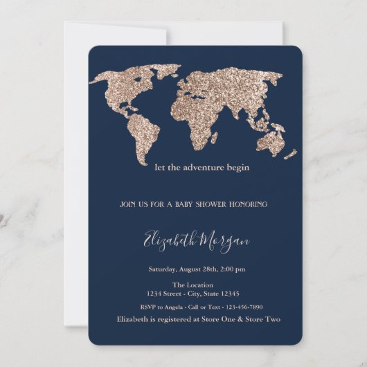 Glitzer World Map Stars Kinderdusche Einladung (Vorderseite)