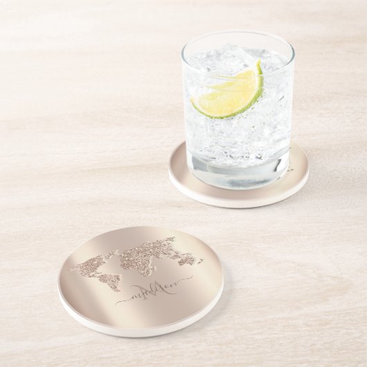 Glitzer World Map Travel Monogram Getränkeuntersetzer (Seite)