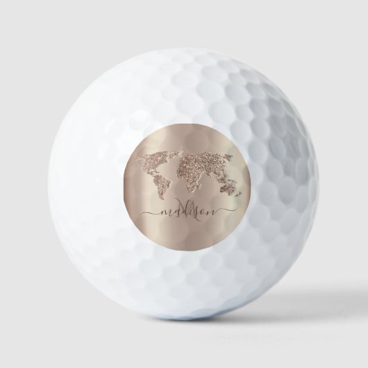 Glitzer World Map Travel Monogram Golfball (Vorderseite)