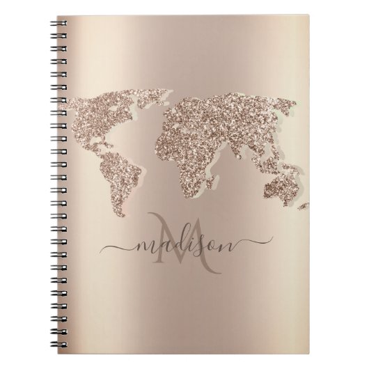 Glitzer World Map Travel Monogram Notizblock (Vorderseite)