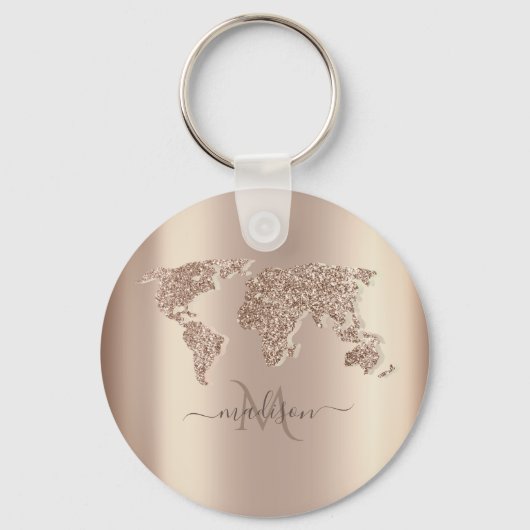 Glitzer World Map Travel Monogram Schlüsselanhänger (Vorderseite)