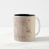 Glitzer World Map Travel Monogram Zweifarbige Tasse (VorderseiteRechts)