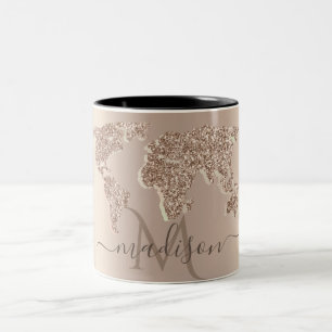 Glitzer World Map Travel Monogram Zweifarbige Tasse