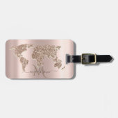 Glitzer World Map Travel Rose Gold Monogramm Gepäckanhänger (Vorderseite horizontal)