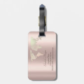 Glitzer World Map Travel Rose Gold Monogramm Gepäckanhänger (Rückseite vertikal)