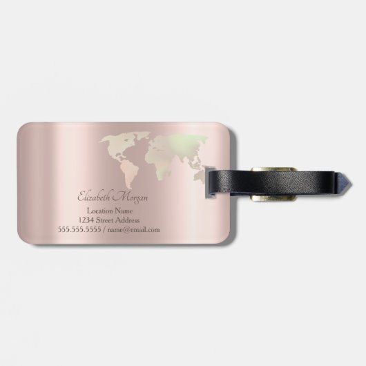 Glitzer World Map Travel Rose Gold Monogramm Gepäckanhänger (Rückseite horizontal)