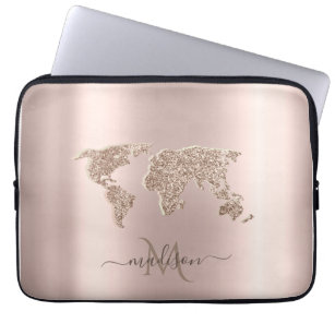 Glitzer World Map Travel Rose Gold Monogramm Laptopschutzhülle