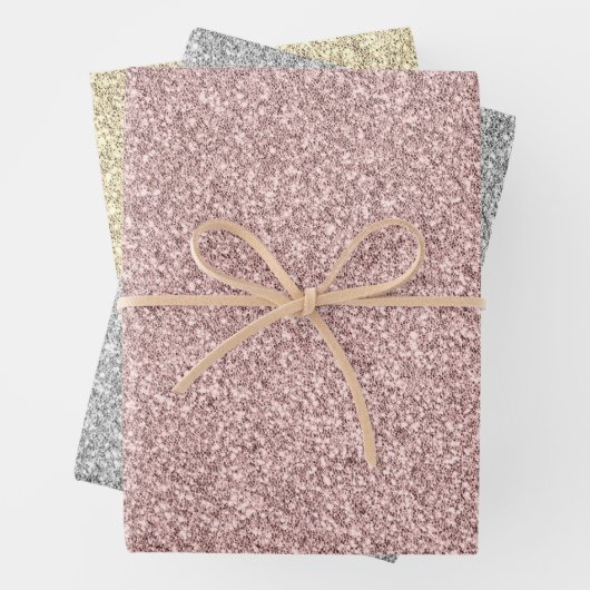 Glitzer-Wrapping-Papier Flachblech Set von 3 Geschenkpapier Set (Beispiel)