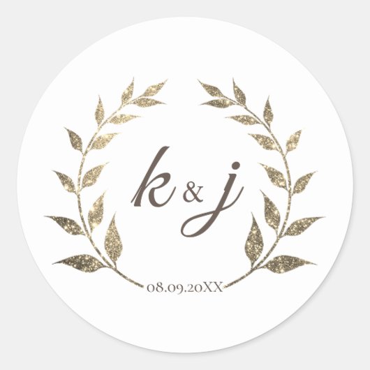 Glitzer Wreath Monogram Wedding Save the Date Runder Aufkleber (Vorderseite)
