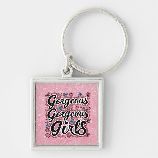 Glitzer wunderschöne Mädchen Doodle Schlüsselanhänger (Vorne)