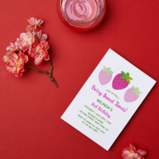 Glitzer Y2K Rosa Erdbeere 2. Geburtstag Einladung