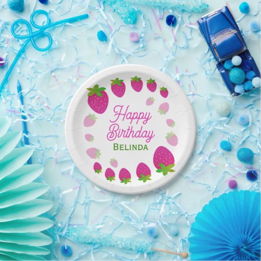 Glitzer Y2K Strawberry Berry Birthday Pappteller (Party)