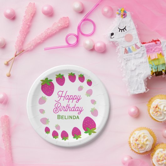 Glitzer Y2K Strawberry Berry Birthday Pappteller (Party)
