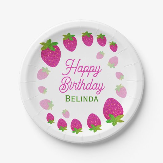 Glitzer Y2K Strawberry Berry Birthday Pappteller (Vorderseite)