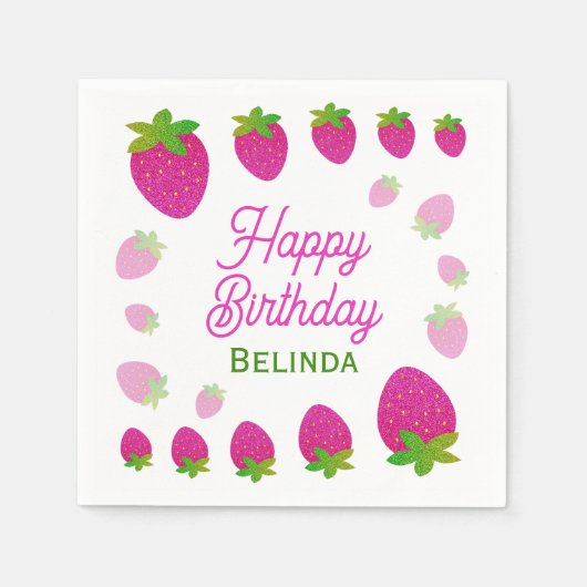 Glitzer Y2K Strawberry Berry Birthday Serviette (Vorderseite)