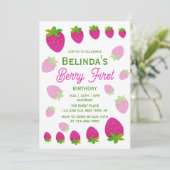 Glitzer Y2K Strawberry Berry Erster Geburtstag Einladung (Stehend Vorderseite)