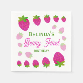 Glitzer Y2K Strawberry Berry Erster Geburtstag Serviette