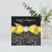Glitzer Yellow Bow Black Diamond Luxus Party Einladung (Stehend Vorderseite)