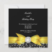 Glitzer Yellow Bow Black Diamond Luxus Party Einladung (Rückseite)