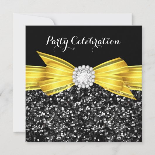 Glitzer Yellow Bow Black Diamond Luxus Party Einladung (Vorderseite)