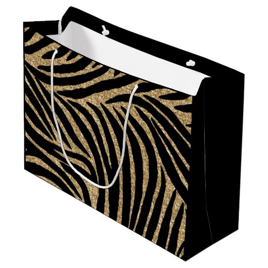 Glitzer Zebra Print Große Geschenktüte (Vorderseite Schrägansicht)