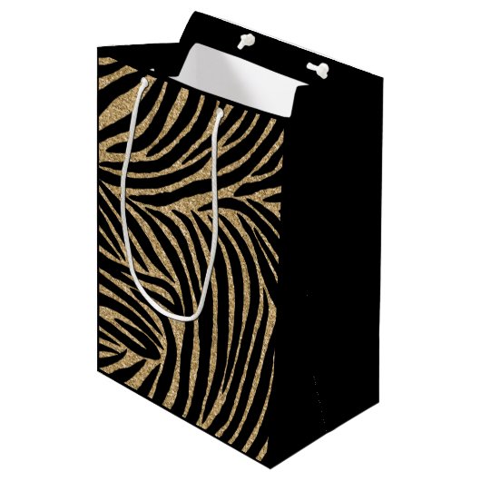 Glitzer Zebra Print Mittlere Geschenktüte (Vorderseite Schrägansicht)