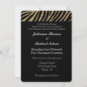 Glitzer Zebra Print Wedding mit Black and Gold Imi Einladung
