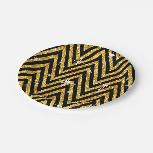 Glitzer Zickzack Bling bezauberndes Gold Party | Pappteller (Schrägansicht)