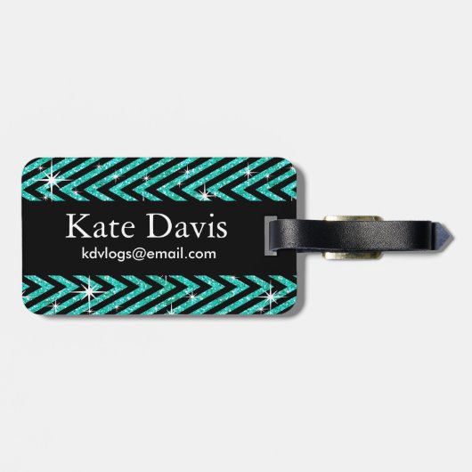 Glitzer Zickzack Bling Diamant-Bogen | aquamarin Gepäckanhänger (Rückseite horizontal)