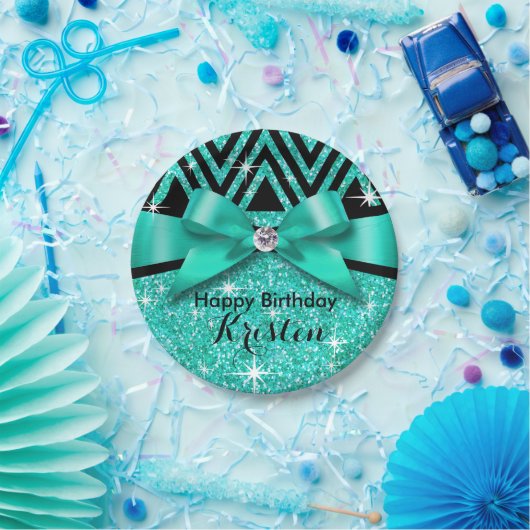 Glitzer Zickzack Bling Diamant-Bogen | aquamarin Pappteller (Party)