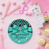 Glitzer Zickzack Bling Diamant-Bogen | aquamarin Pappteller (Party)