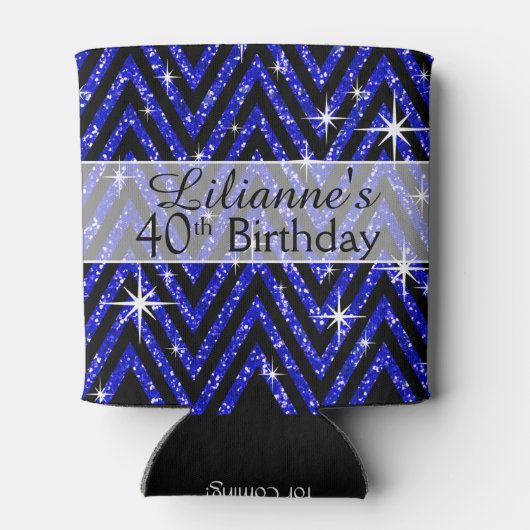 Glitzer Zickzack Bling | Saphir Dosenkühler (Rückseite)