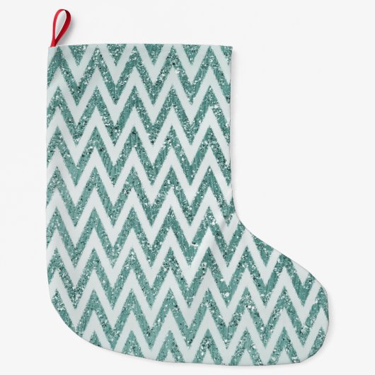 Glitzer Zigzag mit aquamarinen grünen und weißen I Großer Weihnachtsstrumpf (Vorderseite)