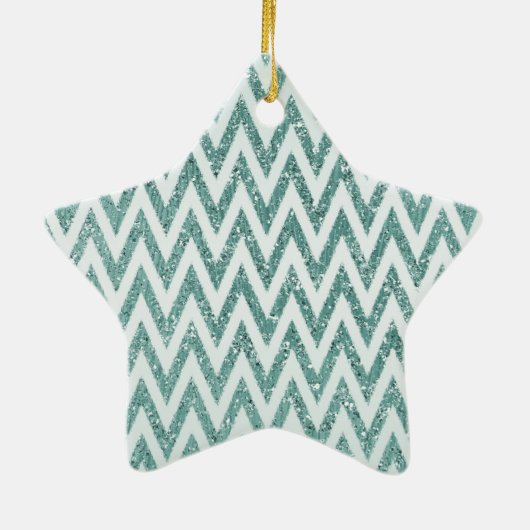 Glitzer Zigzag mit aquamarinen grünen und weißen I Keramik Ornament (Hinten)
